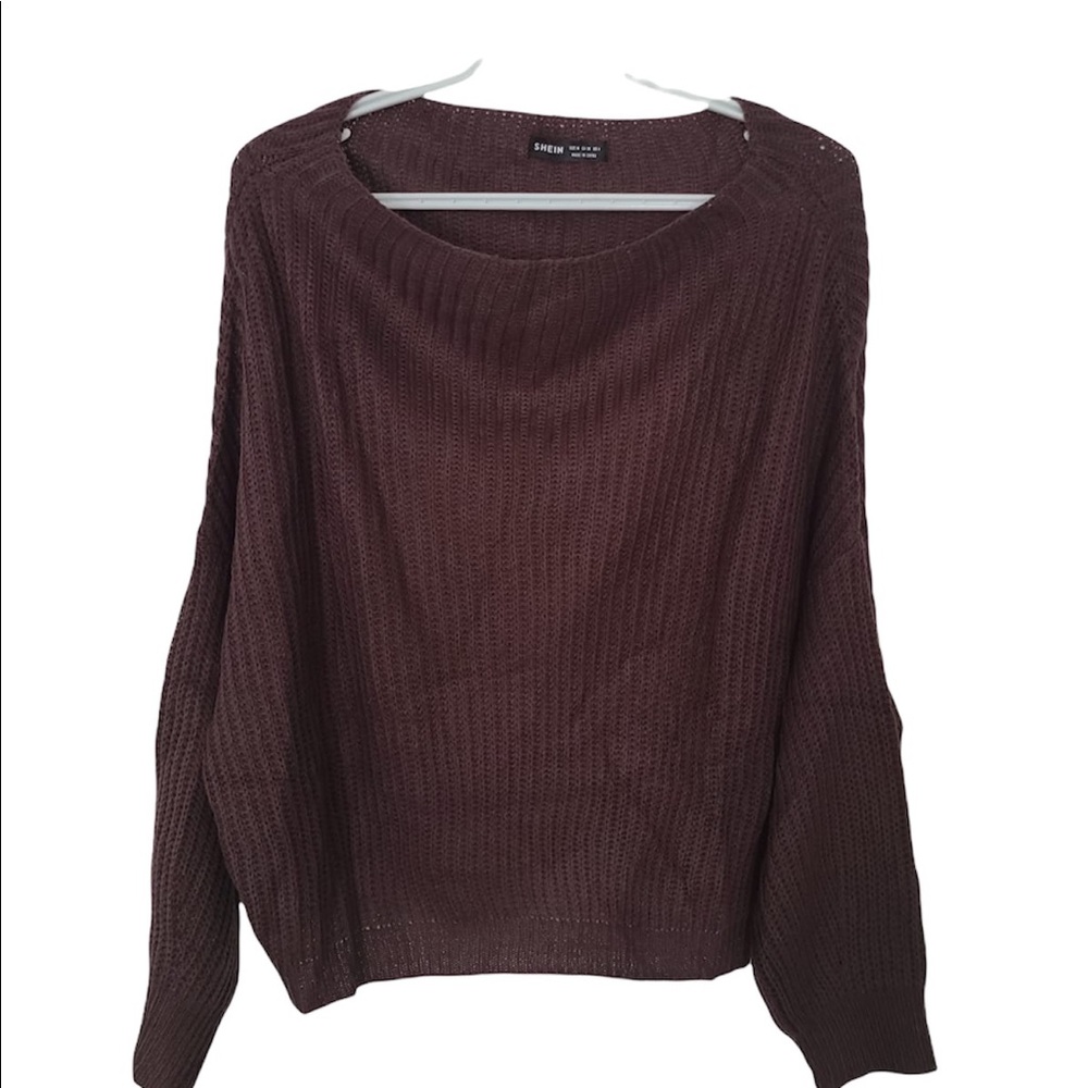SHEIN | Coffee Brown Ribbed Knit Sweater